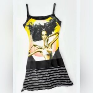 Custo Barcelona Black and Yellow Graphic Mini Dress